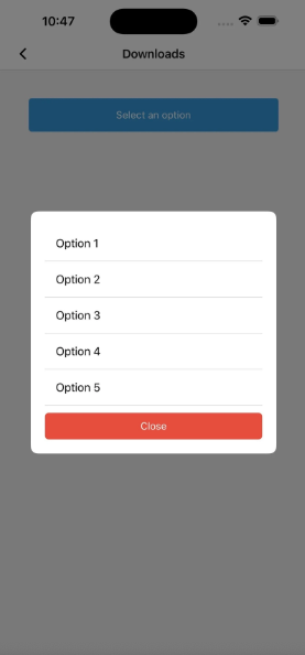 Screenshot of a modal react native dropdown