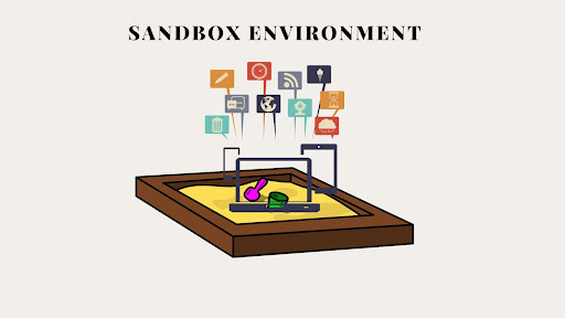 sandbox environment illustration of a child's sandbox. Hovering above the sandbox are different application icons for different computing devices.