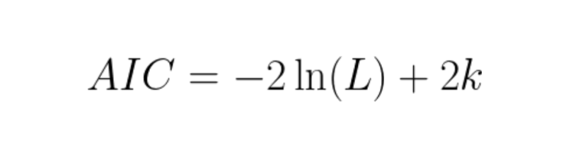 AIC equation, where L = likelihood and k = # of parameters. 