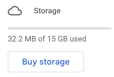 GB image of a Google storage meter showing 32.2 MB of 15 available GB used. 
