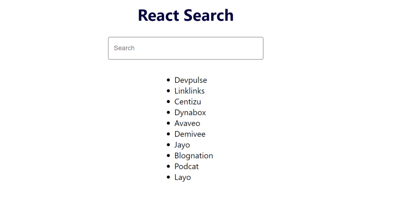 React search bar static page