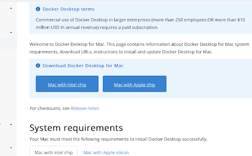 Download Docker with intel chip or apple chip