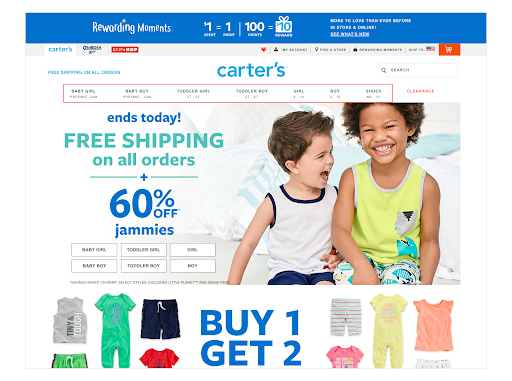 user centered design screenshot of Carter's homepage