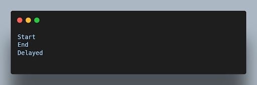 JavaScript setTimeout code output after two seconds.