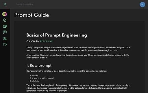 dreamstudio prompt guide screenshot
