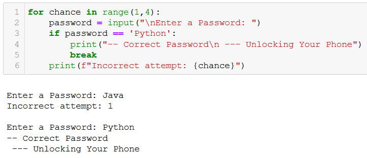 Example of a break statement in Python.
