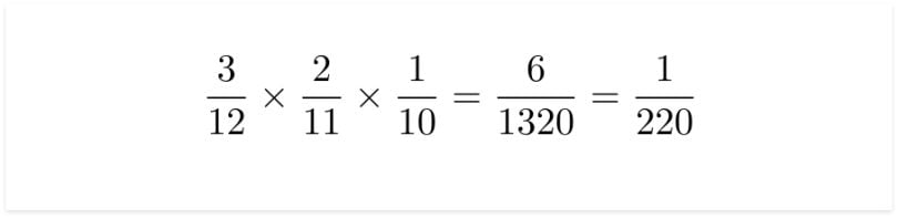 Equation to find probability of pulling three orange marbles