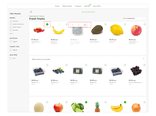 user centered design screenshot of Instacart shopping interface