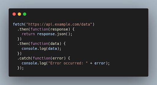 JavaScript fetch() code function example.
