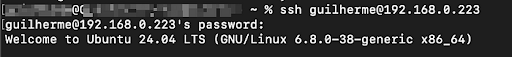Connecting with ssh on the server.