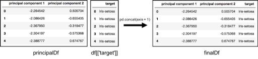 Concatenating dataframes along columns to make finalDf before graphing