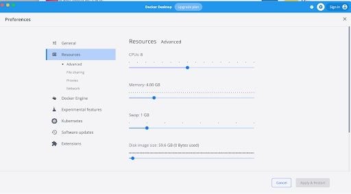 screenshot of the docker settings screen on mac