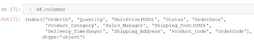 list column names using df.columns