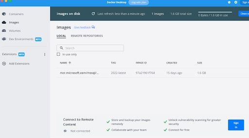 screenshot of docker running on a mac