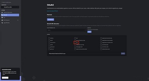 Discord security settings add a bot page