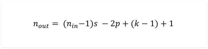 Equation to find the output size of a transposed convolutional layer. 