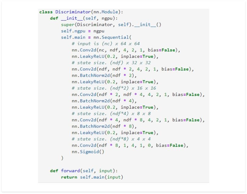 Code for the discriminator in the GAN example. 