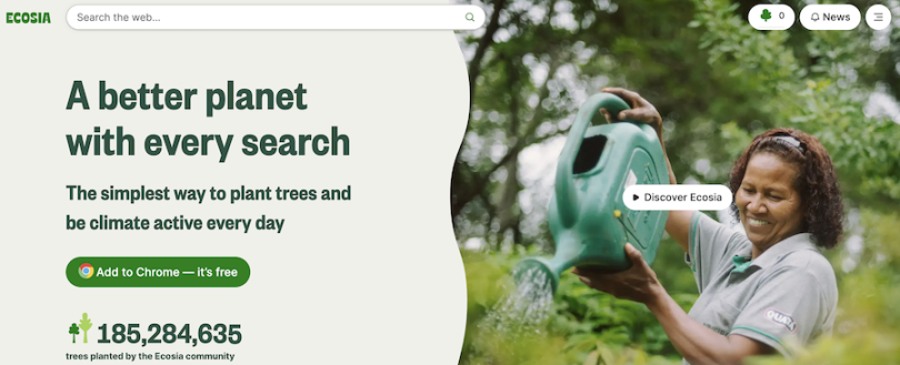 Ecosia search engine page