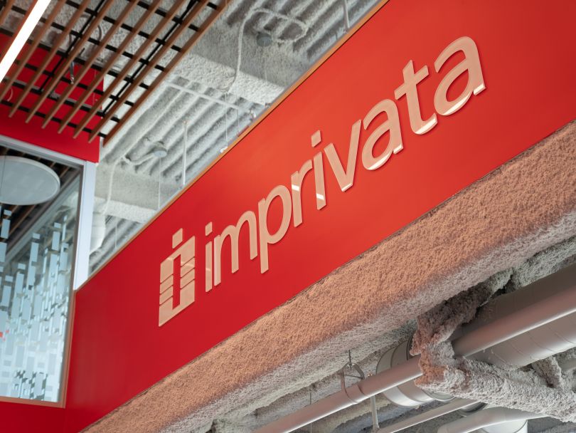 Imprivata’s logo printed on a wall in the company’s office