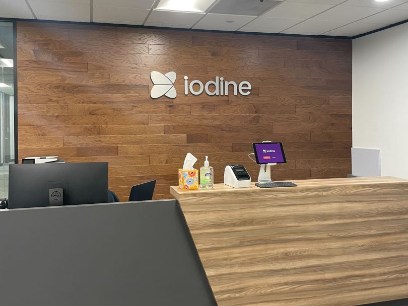 Front desk inside the Iodine Software office