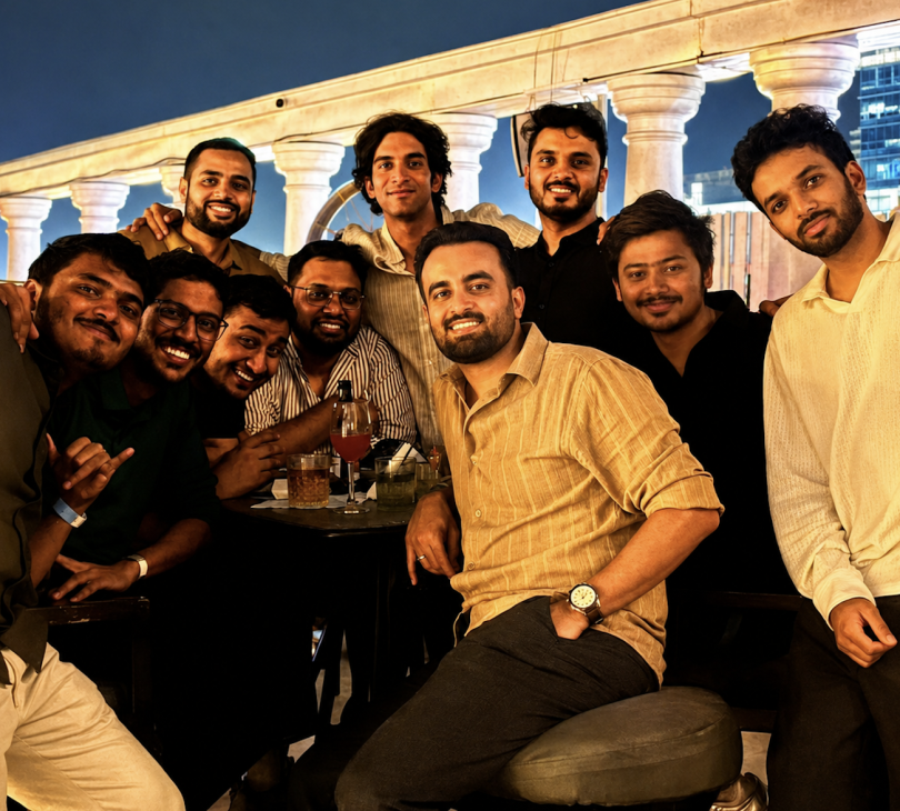 Jatin Kinra and team members pose for a group photo during a team outing