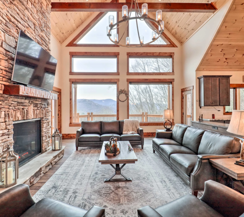 The interior of a rustic cabin.&nbsp;