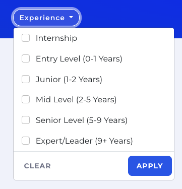 years of experience filter
