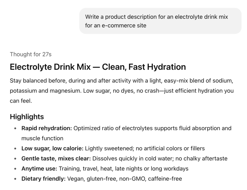 ChatGPT product description 
