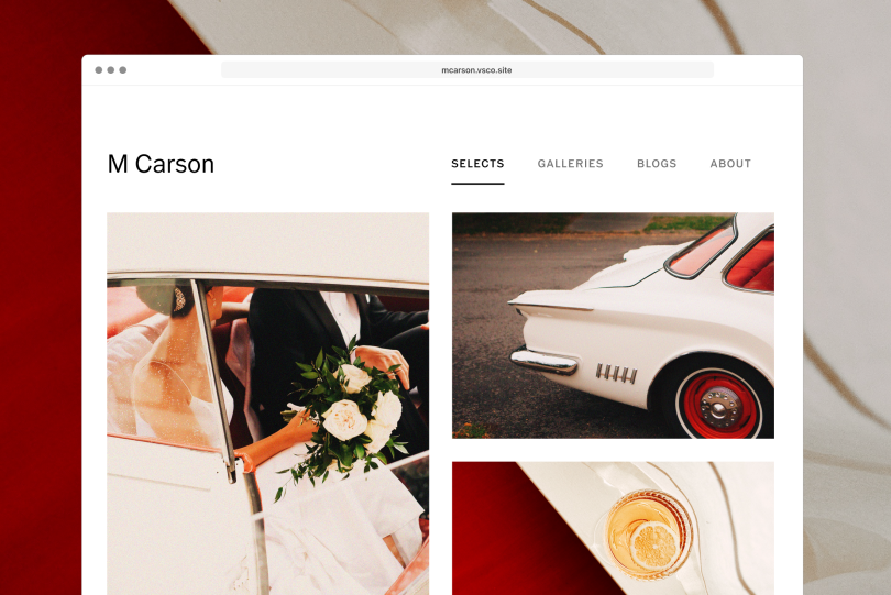 Screenshot of M Carson’s VSCO Site, showcasing wedding photography.
