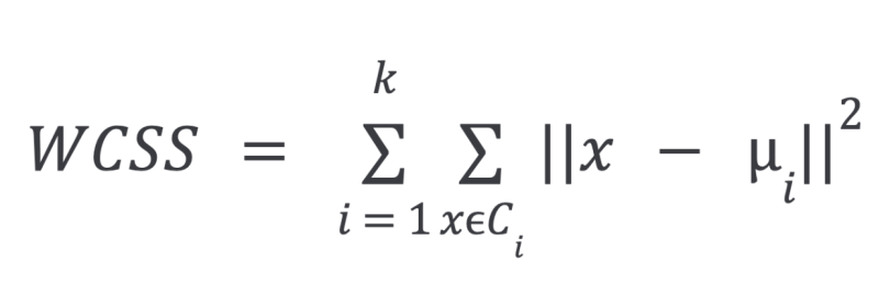 equation for within-cluster sum of squares (WCSS)