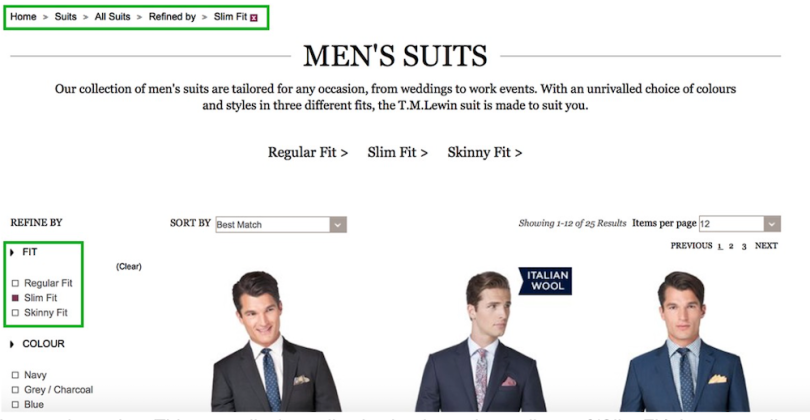 A screenshot of T.M. Lewin's website.