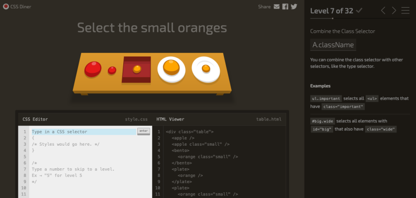 Screenshot of the CSSDiner game.