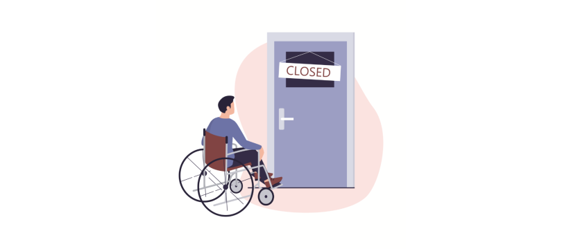 A person facing a closed door unable to get in.