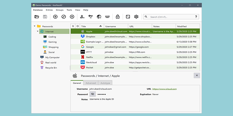 A screenshot of the Keep Pass password manager dashboard.