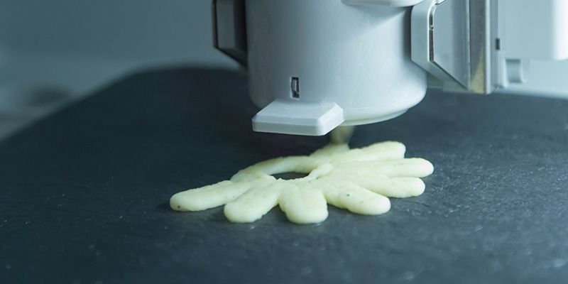 3D printed mashed potatoes in the form of a flower.