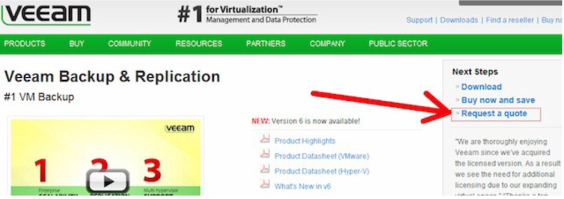 Screenshot of Veeam's website