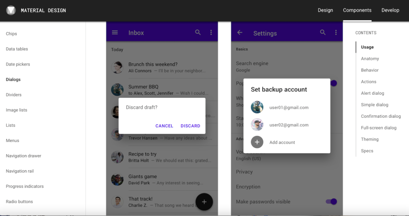 Material Design website screenshot.