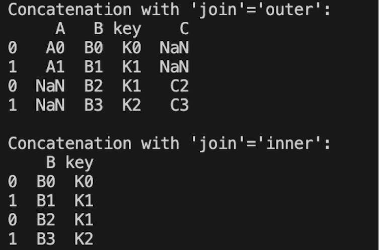 Pandas.concat() results