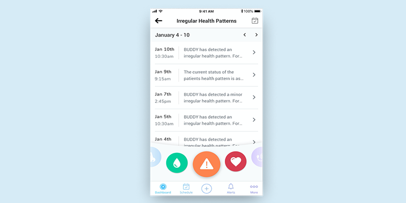 A screenshot of Buddy's notification inbox tracking irregular patterns