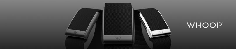 A promotional image of three WHOOP wearables