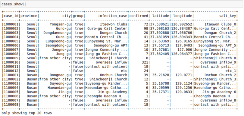 A Jupyter Notebook displaying data