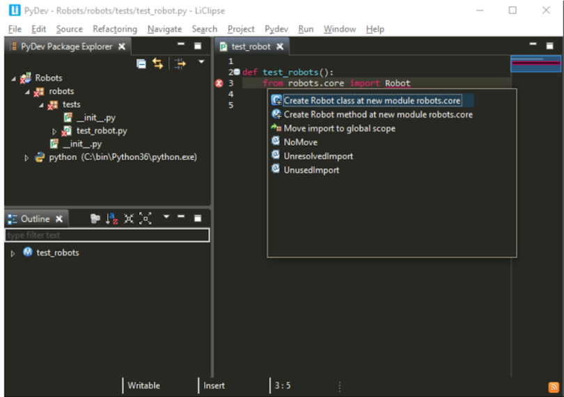 The PyDev interfact