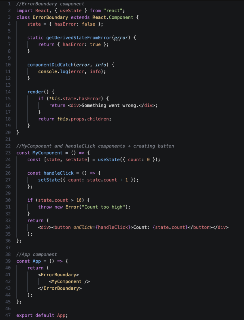 error boundary in React example program