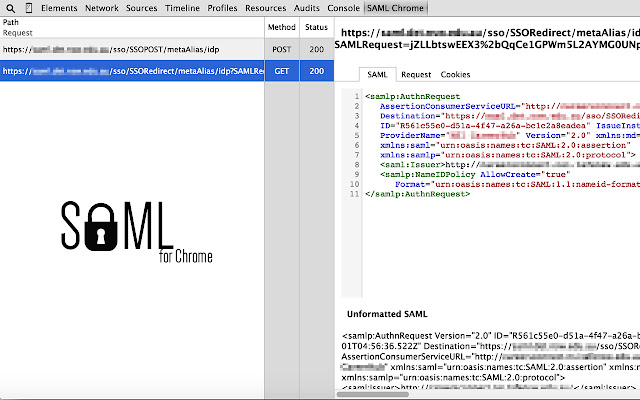 SAML Chrome Panel screenshot