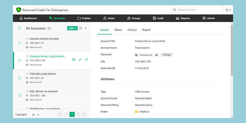 A screenshot of Secureden's password manager software.