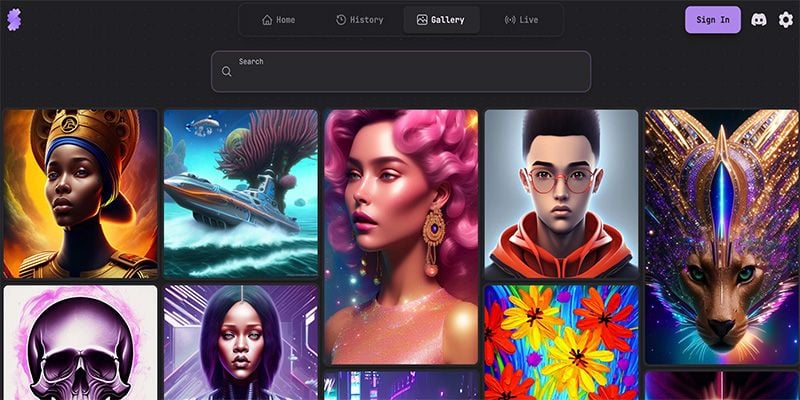 A screenshot of Stablecog's AI art gallery.