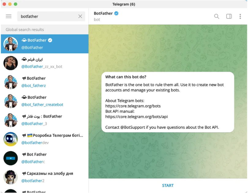 A screenshot of the Telegram app