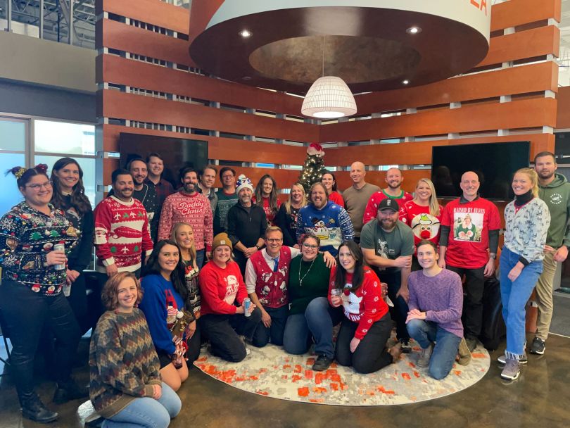 Wowza team members at a holiday event.