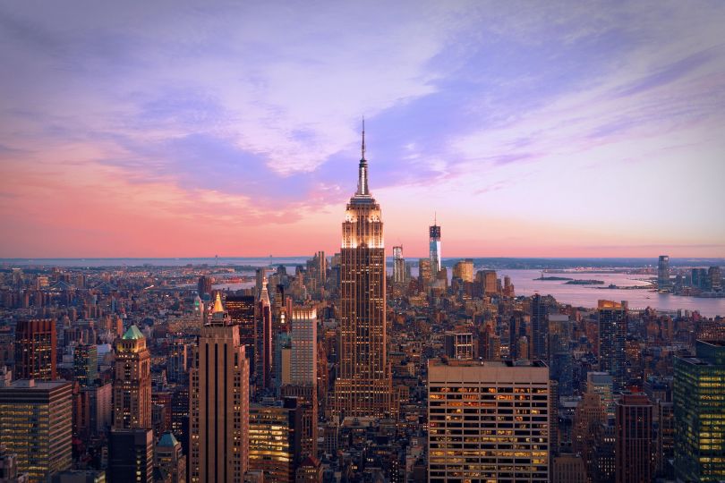 NYC skyline at sunset