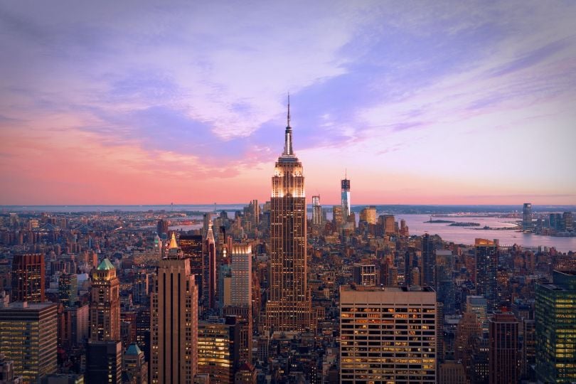 The New York skyline is pictured.